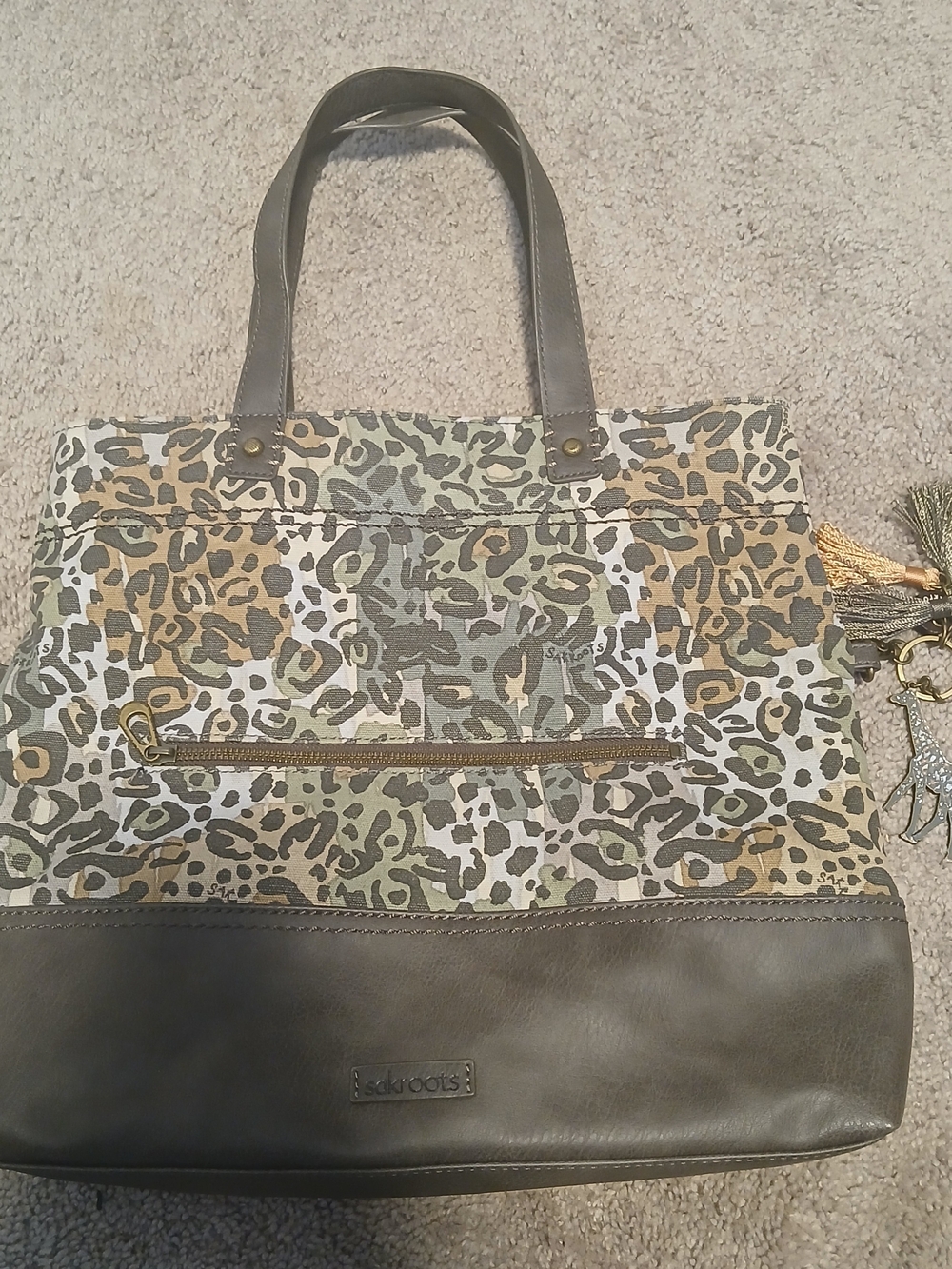 Sakroots Olive & Leopard Print Shoulder Tote Bag